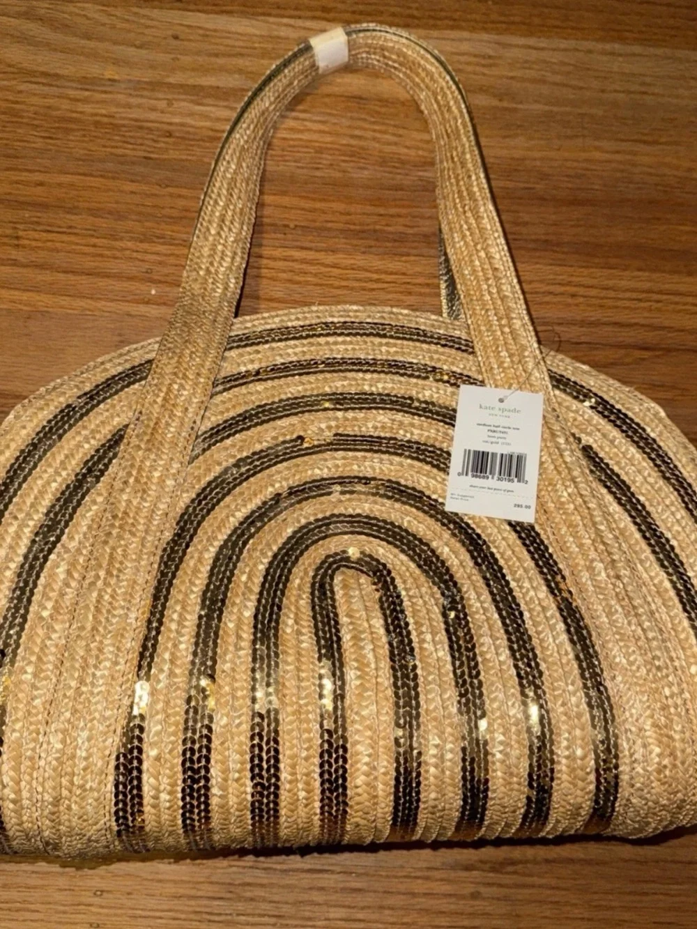 Kate Soade Straw Tote Woven Wicker with Gold Sequin Accents NWT